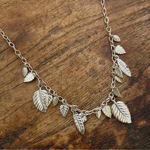 Boho 925 Sterling Silver Leaf, Feather Necklace